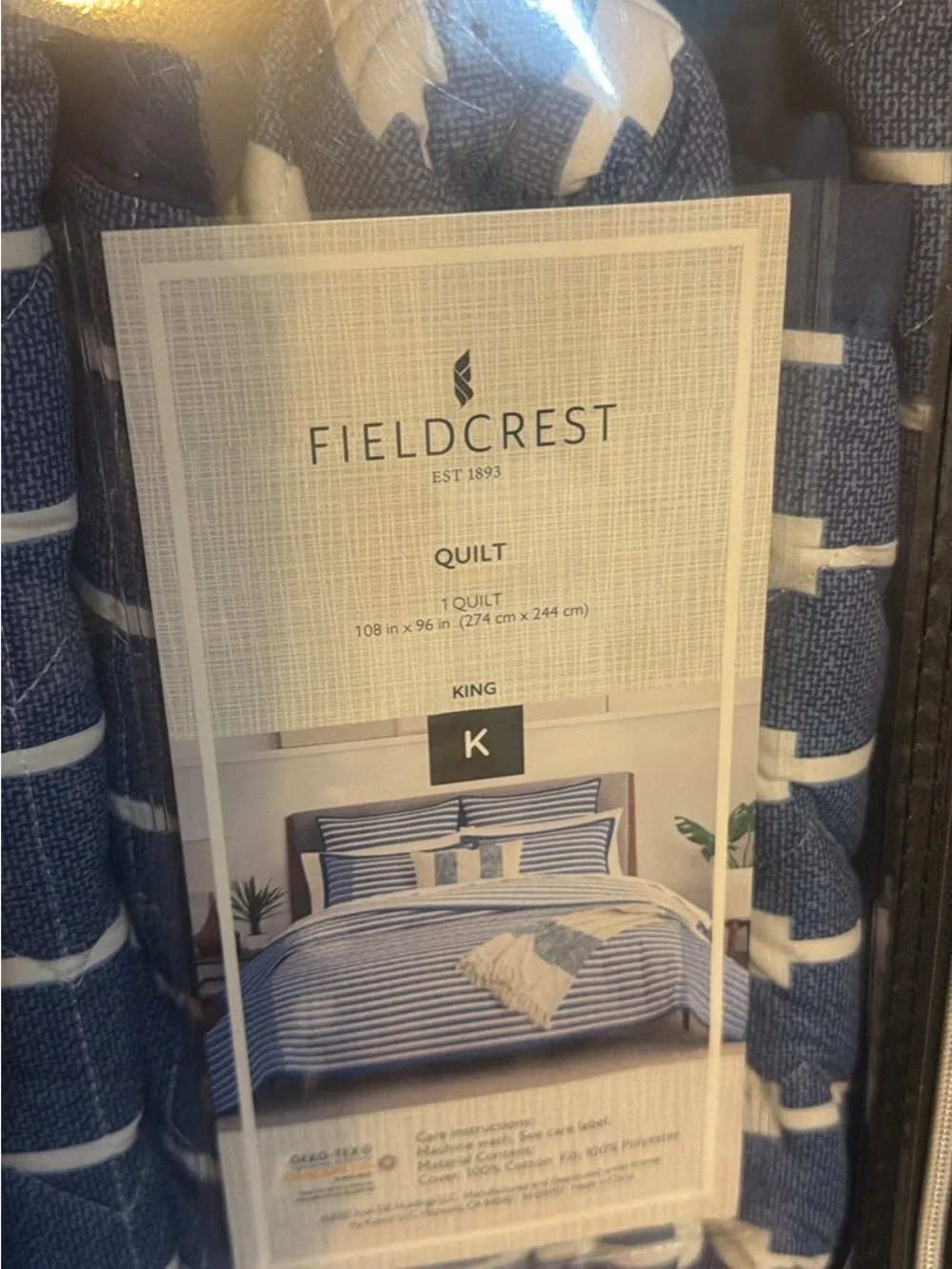 Fieldcrest Navy and White Striped King Quilt